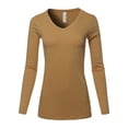 thumbnail image 1 of A2Y Women's Basic Solid Soft Cotton Long Sleeve V-neck Top T-shirt Coffee S, 1 of 3
