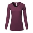 thumbnail image 1 of A2Y Women's Basic Solid Soft Cotton Long Sleeve V-neck Top T-shirt Dark Plum 3XL, 1 of 6