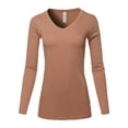 thumbnail image 1 of A2Y Women's Basic Solid Soft Cotton Long Sleeve V-neck Top T-shirt Eggshell 3XL, 1 of 3