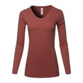 thumbnail image 1 of A2Y Women's Basic Solid Soft Cotton Long Sleeve V-neck Top T-shirt Fired Brick M, 1 of 3