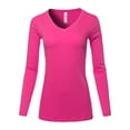 thumbnail image 1 of A2Y Women's Basic Solid Soft Cotton Long Sleeve V-neck Top T-shirt Hot Pink M, 1 of 3
