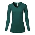 thumbnail image 1 of A2Y Women's Basic Solid Soft Cotton Long Sleeve V-neck Top T-shirt Huntergreen XL, 1 of 3