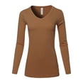 thumbnail image 1 of A2Y Women's Basic Solid Soft Cotton Long Sleeve V-neck Top T-shirt Light Brown 2XL, 1 of 1