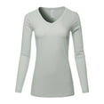 thumbnail image 1 of A2Y Women's Basic Solid Soft Cotton Long Sleeve V-neck Top T-shirt Light Grey 1XL, 1 of 1