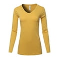 thumbnail image 1 of A2Y Women's Basic Solid Soft Cotton Long Sleeve V-neck Top T-shirt Light Mustard M, 1 of 3