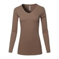 thumbnail image 1 of A2Y Women's Basic Solid Soft Cotton Long Sleeve V-neck Top T-shirt Mocha 2XL, 1 of 3