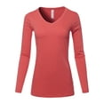 thumbnail image 1 of A2Y Women's Basic Solid Soft Cotton Long Sleeve V-neck Top T-shirt Rose S, 1 of 3