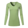 thumbnail image 1 of A2Y Women's Basic Solid Soft Cotton Long Sleeve V-neck Top T-shirt Sage L, 1 of 3