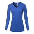 thumbnail image 1 of A2Y Women's Basic Solid Soft Cotton Long Sleeve V-neck Top T-shirt Sapphire M, 1 of 3