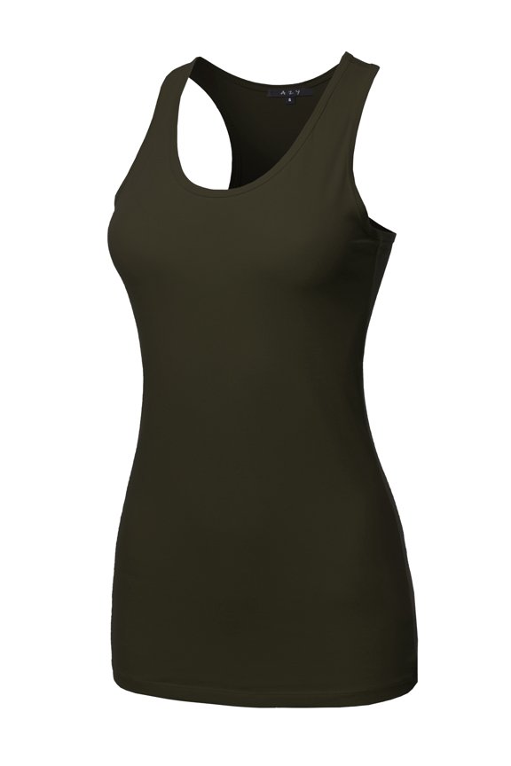 Women's Basic Solid Soft Cotton Scoop Neck Racer-Back Tank Top