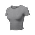 thumbnail image 1 of A2Y Women's Basic Solid Stretchable Crew Neck Short Sleeve Crop Top Deep H Grey L, 1 of 3