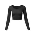 thumbnail image 1 of A2Y Women's Basic Solid Stretchable Scoop Neck Long Sleeve Crop Top Black S, 1 of 3