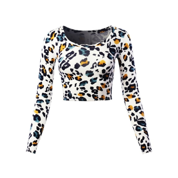 A2Y Women's Basic Solid Stretchable Scoop Neck Long Sleeve Crop Top Blue Combo S