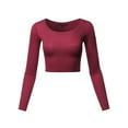 thumbnail image 1 of A2Y Women's Basic Solid Stretchable Scoop Neck Long Sleeve Crop Top Burgundy L, 1 of 3