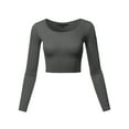 thumbnail image 1 of A2Y Women's Basic Solid Stretchable Scoop Neck Long Sleeve Crop Top Charcoal S, 1 of 3