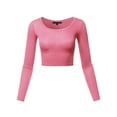 thumbnail image 1 of A2Y Women's Basic Solid Stretchable Scoop Neck Long Sleeve Crop Top Coral L, 1 of 3