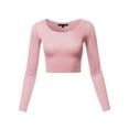 thumbnail image 1 of A2Y Women's Basic Solid Stretchable Scoop Neck Long Sleeve Crop Top Dusty Pink L, 1 of 3