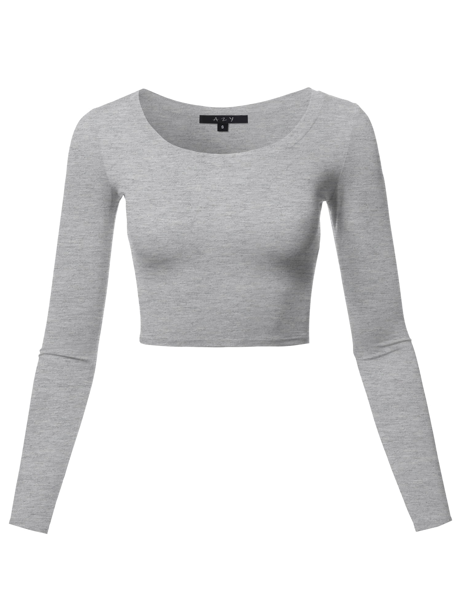 Women's Grey Crop Top with Scoop Neck & Short Sleeves