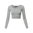 thumbnail image 1 of A2Y Women's Basic Solid Stretchable Scoop Neck Long Sleeve Crop Top Heather Grey M, 1 of 3