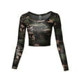 thumbnail image 1 of A2Y Women's Basic Solid Stretchable Scoop Neck Long Sleeve Crop Top New Camo Green S, 1 of 3