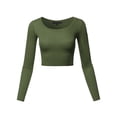 thumbnail image 1 of A2Y Women's Basic Solid Stretchable Scoop Neck Long Sleeve Crop Top Olive S, 1 of 3