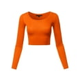 thumbnail image 1 of A2Y Women's Basic Solid Stretchable Scoop Neck Long Sleeve Crop Top Orange L, 1 of 3