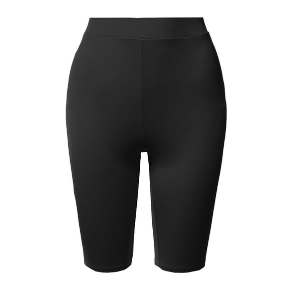 A2Y Women's Basic Yoga Polyester Mid Thigh High Rise Biker Bermuda Shorts Black 1XL