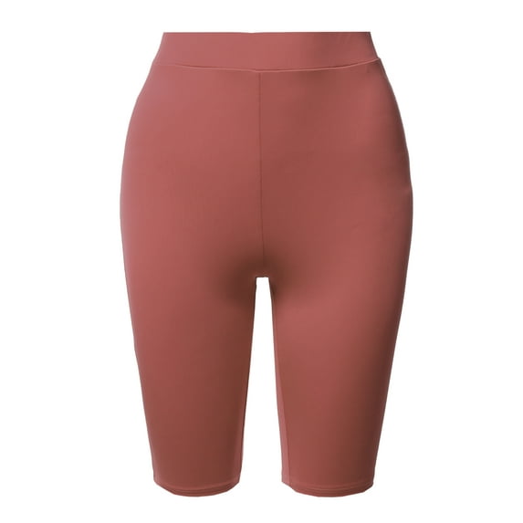 A2Y Women's Basic Yoga Polyester Mid Thigh High Rise Biker Bermuda Shorts Mauve L
