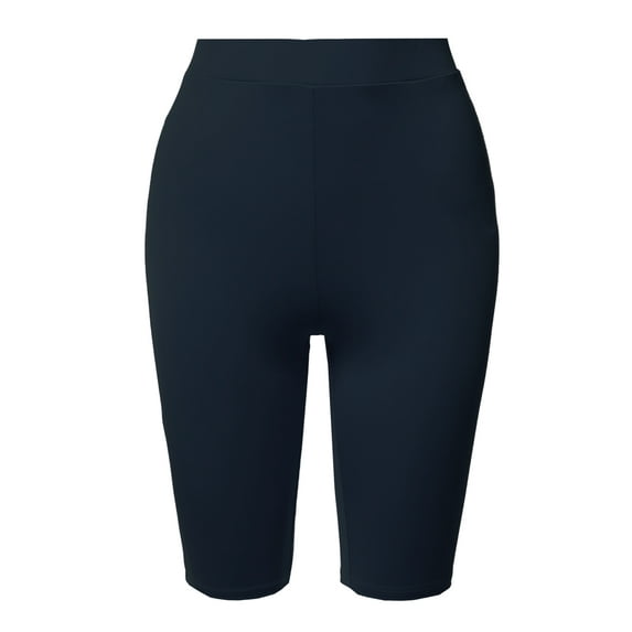 A2Y Women's Basic Yoga Polyester Mid Thigh High Rise Biker Bermuda Shorts Navy L