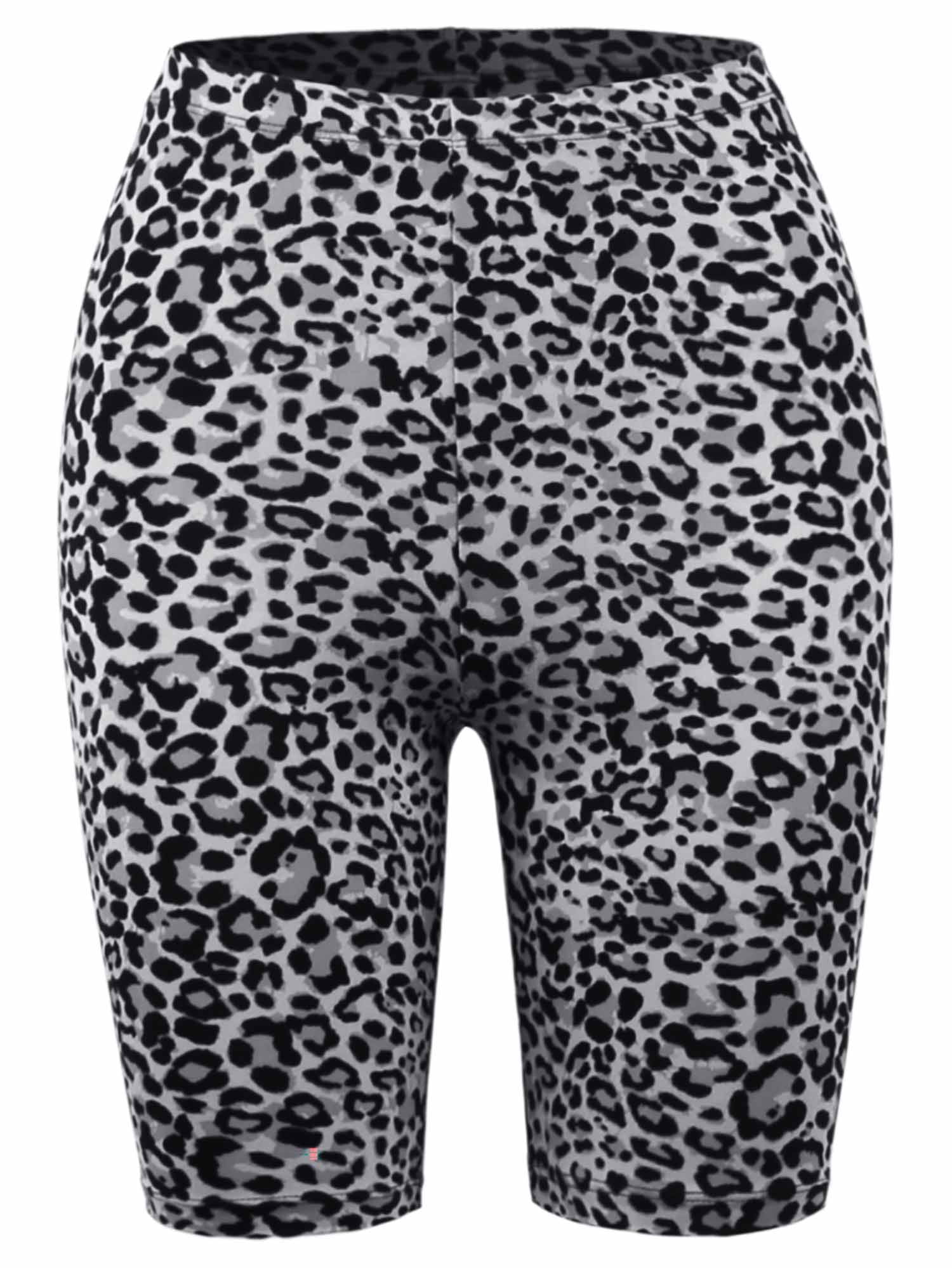 leopard print dark grey cycling shorts A2Y Women's Brushed Microfiber Leopard Print Biker Bermuda Shorts