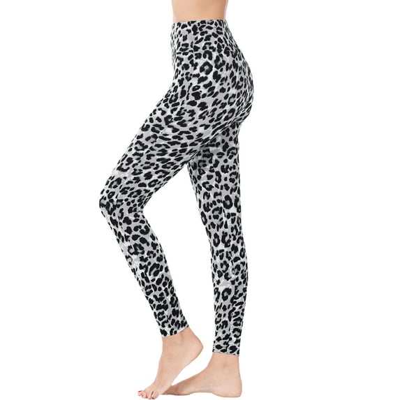A2Y Women's Brushed Microfiber Leopard Print Wide Waistband Full Length Leggings Tan Grey XL