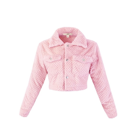 A2Y Women's Casual Cute Sherpa Fuzzy Two Pockets Button Closure Crop Jackets Blush M