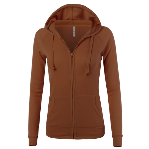 A2Y Women's Casual Fitted Lightweight Pocket Zip Up Hoodie Cinnamon 1XL