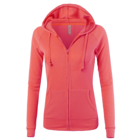 A2Y Women's Casual Fitted Lightweight Pocket Zip Up Hoodie Coral 3XL