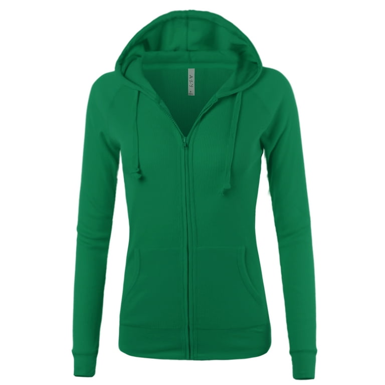 A2Y Women's Casual Fitted Lightweight Pocket Zip Up Hoodie Kelly