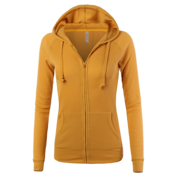 A2Y Women's Casual Fitted Lightweight Pocket Zip Up Hoodie Mustard M