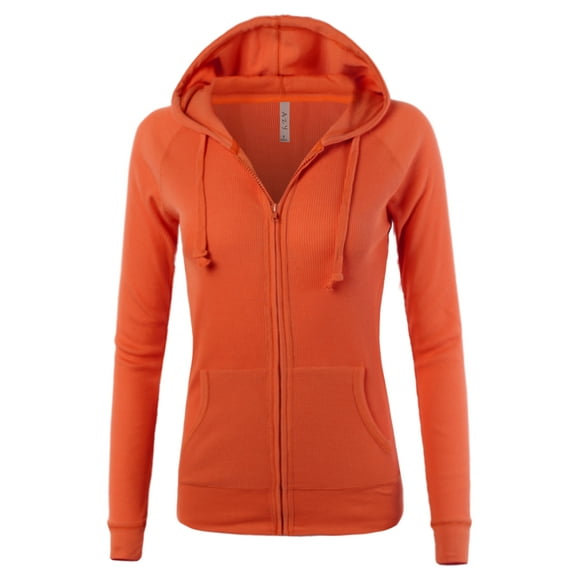 A2Y Women's Casual Fitted Lightweight Pocket Zip Up Hoodie Orange 3XL