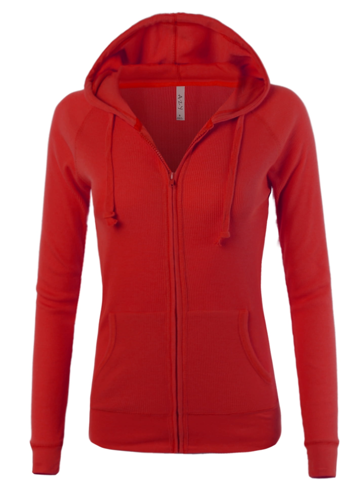 A2Y Women's Casual Fitted Lightweight Pocket Zip Up Hoodie Red 2XL ...