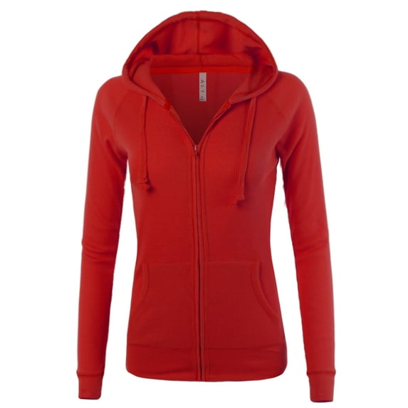 A2Y Women's Casual Fitted Lightweight Pocket Zip Up Hoodie Red L