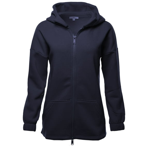 A2Y Women's Casual Kangaroo Pocket Zip Up Snap Button Sweatshirt Hoodie Jacket (S-3XL) Navy 2XL