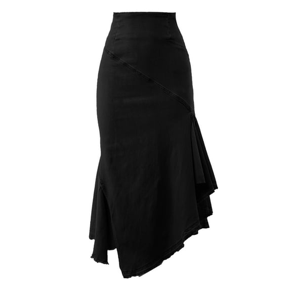 A2Y Women's Casual Rayon High Waist Back Zipper Denim Jean Long Skirts Black L