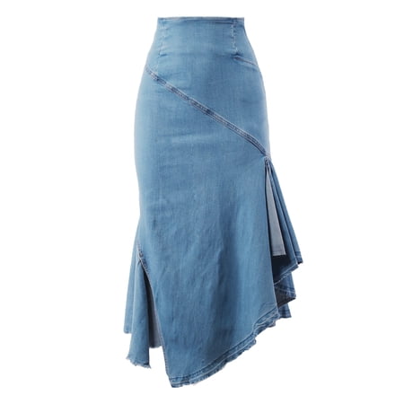 A2Y Women's Casual Rayon High Waist Back Zipper Denim Jean Long Skirts Light Wash 4XL