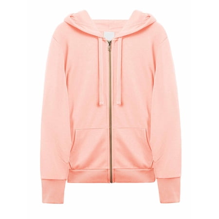 A2Y Women's Causal Basic Simple Zip Up Hoodie Sweat Jacket Peach XL