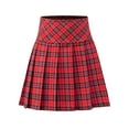 thumbnail image 1 of A2Y Women's Check Plaid Ponte Zipper School Uniform Pleated Mini Skirts Red M, 1 of 3