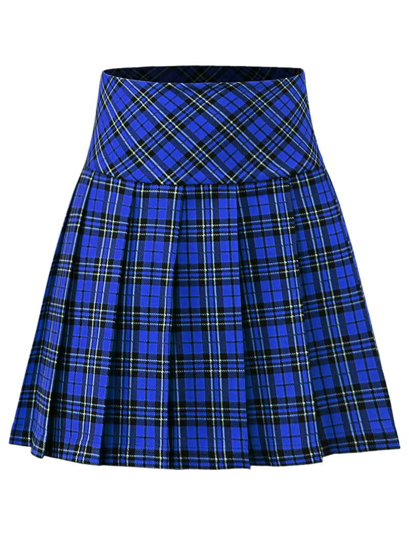 A2Y Women's Check Plaid Ponte Zipper School Uniform Pleated Mini