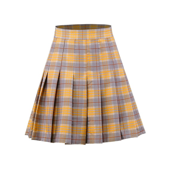 A2Y Women's Check Plaid Print Zipper School Pleated Skirts Grey M