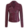 thumbnail image 1 of A2Y Women's Classic Vegan Leather Zip Up Rider Style Moto Biker Jacket Dark Burgundy XL, 1 of 4