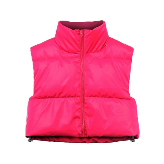 A2Y Women's Crop Lightweight Sleeveless Warm Padded Outerwear Puffer Vest Shiny Magenta XL
