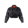 thumbnail image 1 of A2Y Women's Cropped Front Two Pocket Snap Quilted Padding Bomber Jacket Camo Grey M, 1 of 3