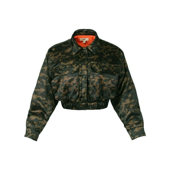A2Y Women's Cropped Front Two Pocket Snap Quilted Padding Bomber Jacket Camo Olive M
